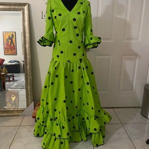 Flamenco Sevillana Gitana green polka dot dress